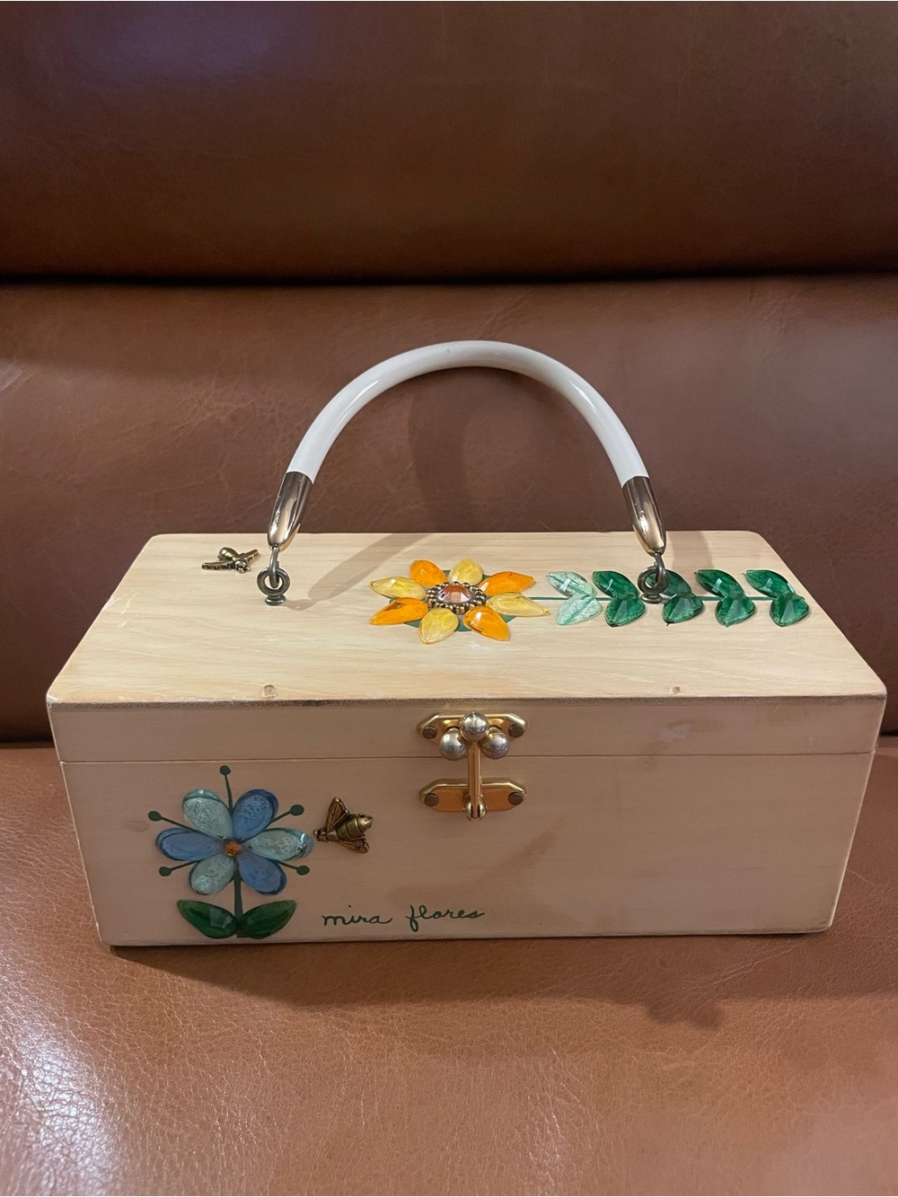 Vintage 1966 Enid Collins Mira Flores wooden Box Jeweled handbag.
